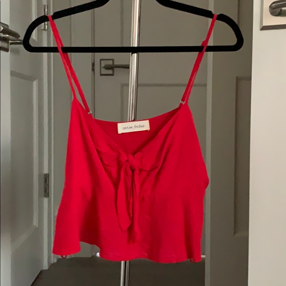 Caren Forbes Front Tie Red Crop Top.